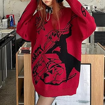 Anime Girl Pattern Stand-up Knit Sweater Women's Long Sleeve
